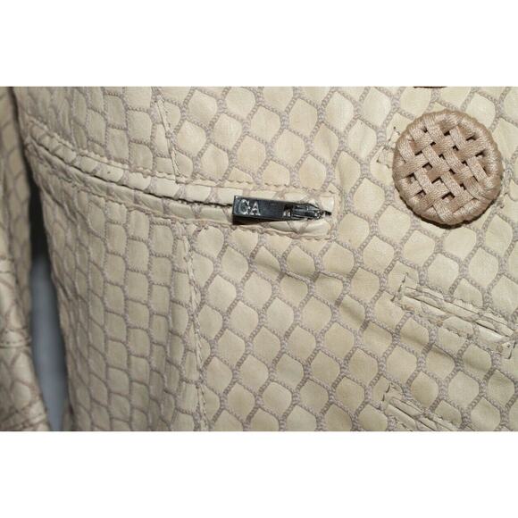 GIORGIO ARMANI Womens Beige Lamb Mesh Leather Jacket Size 42 - Picture 5 of 12
